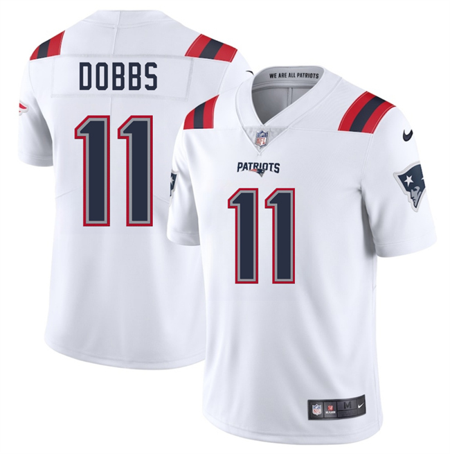 Men's New England Patriots #11 Joshua Dobbs White 2025 Vapor Limited Stitched Football Jersey